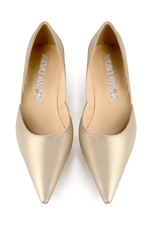 Gold women's open arch dress pumps.. Top view - Florence KOOIJMAN